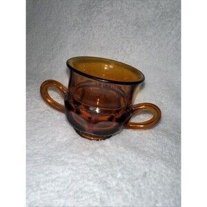 Vintage Indiana Glass Kings Crown Thumbprint Open Sugar Bowl Amber